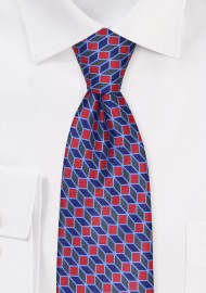 Vintage Chevron Print Tie in Navy and Red