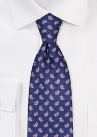 Paisley Print Tie in Navy and Coral