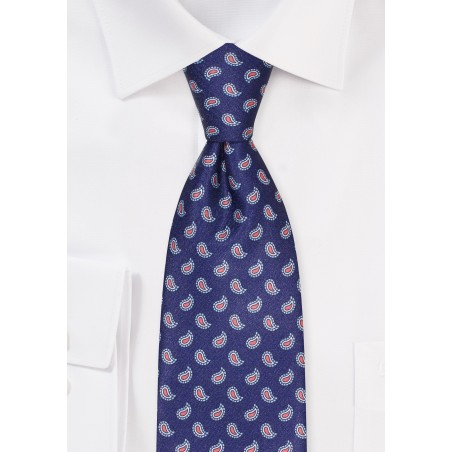 Paisley Print Tie in Navy and Coral