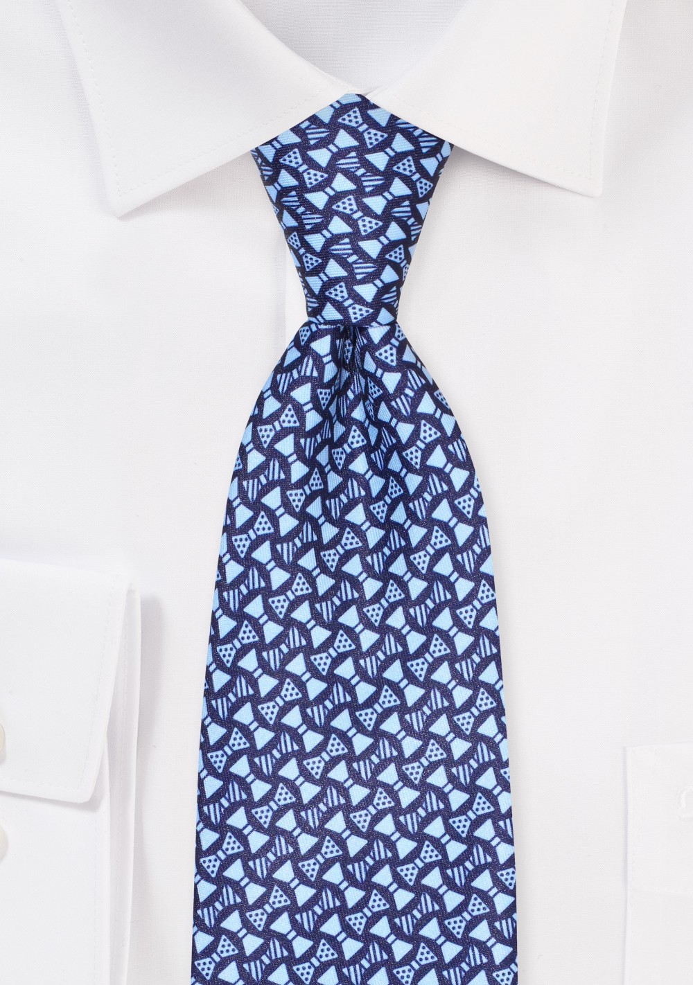 Blue Necktie with Bowtie Print