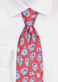 Intricate Paisley Print Tie in Red and Gray