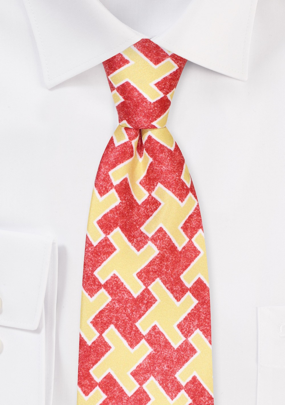 Large Scale Houndstooth Check in Red and Gold