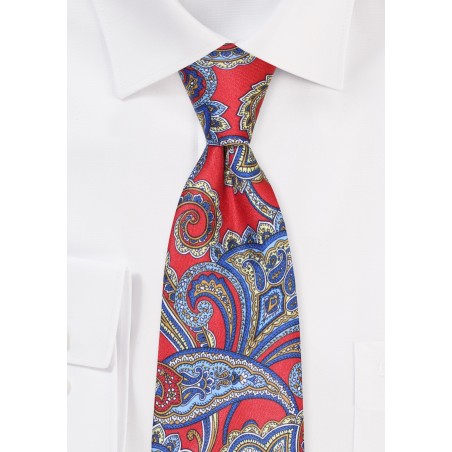 Bright Red and Amber Gold Paisley Tie