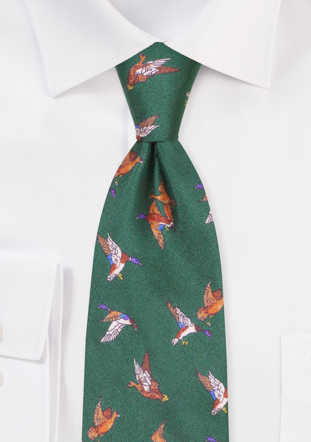 Hunter Green Silk Tie with Duck Print