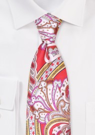 Royal Paisley Print Silk Tie in Red and Gold