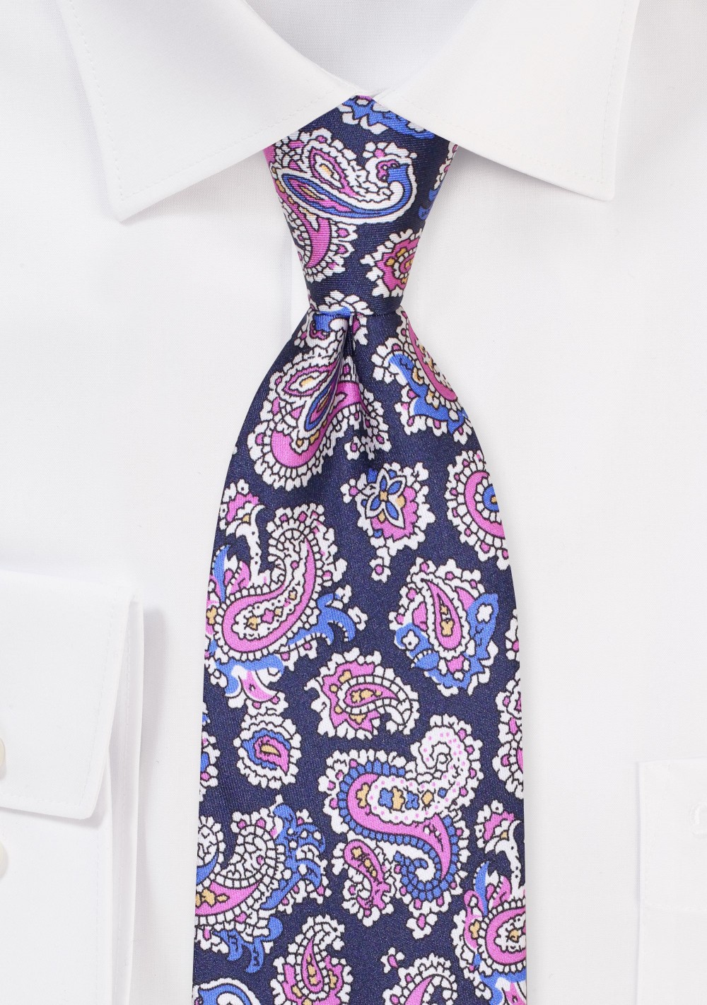 Intricate Paisley Print Tie in Navy, Pink, White