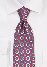 Crimson Red and Blue Silk Paisley Tie