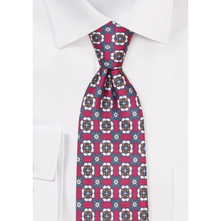 Crimson Red and Blue Silk Paisley Tie