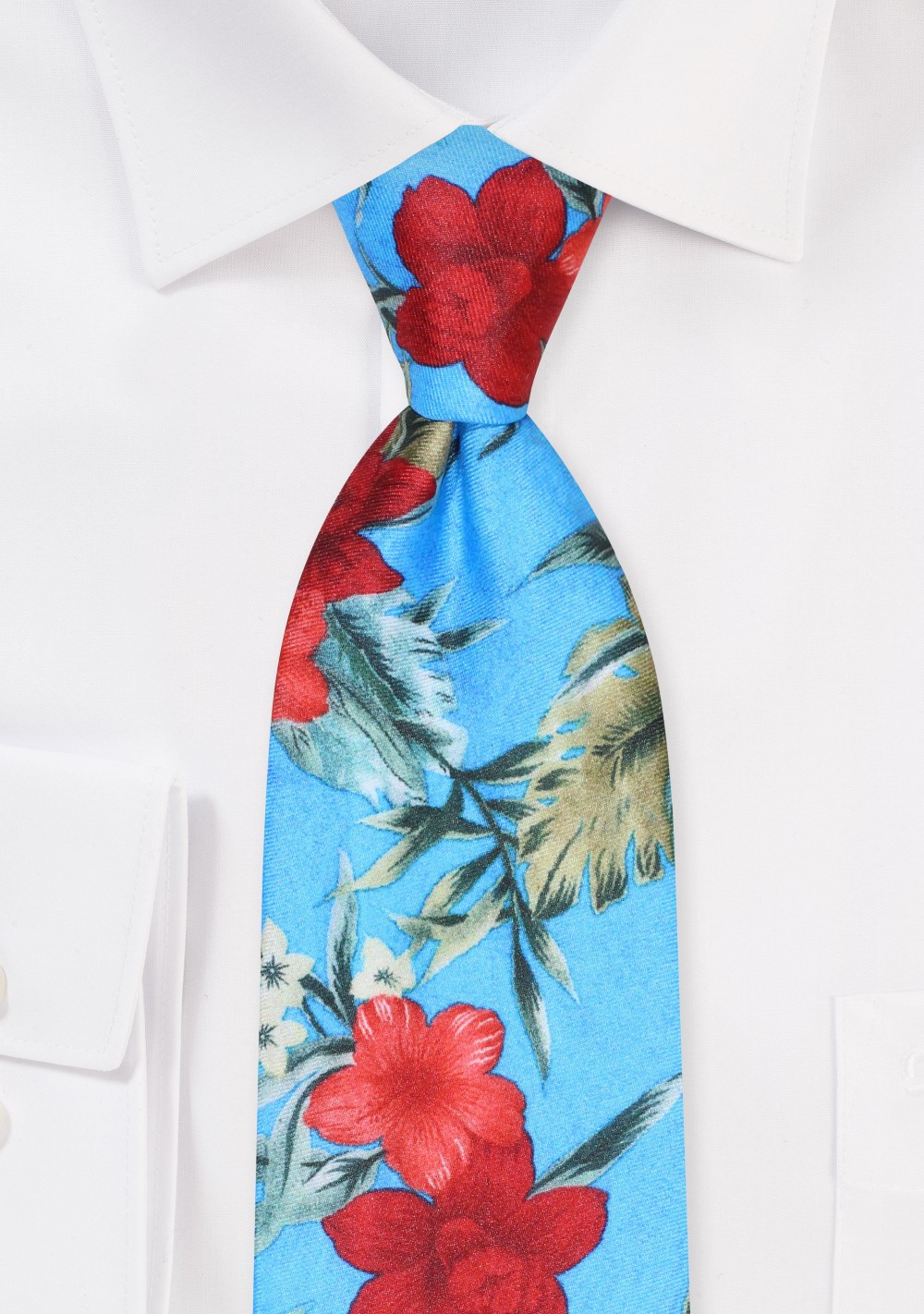 Tropical Print Tie in Aqua, Greens, and Red