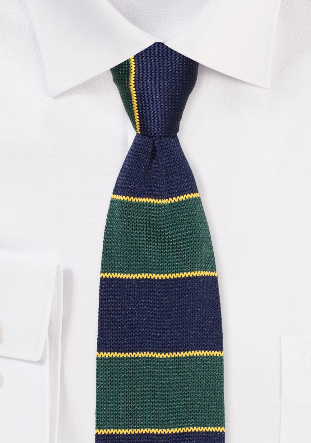 Navy and Green Striped Knit Tie