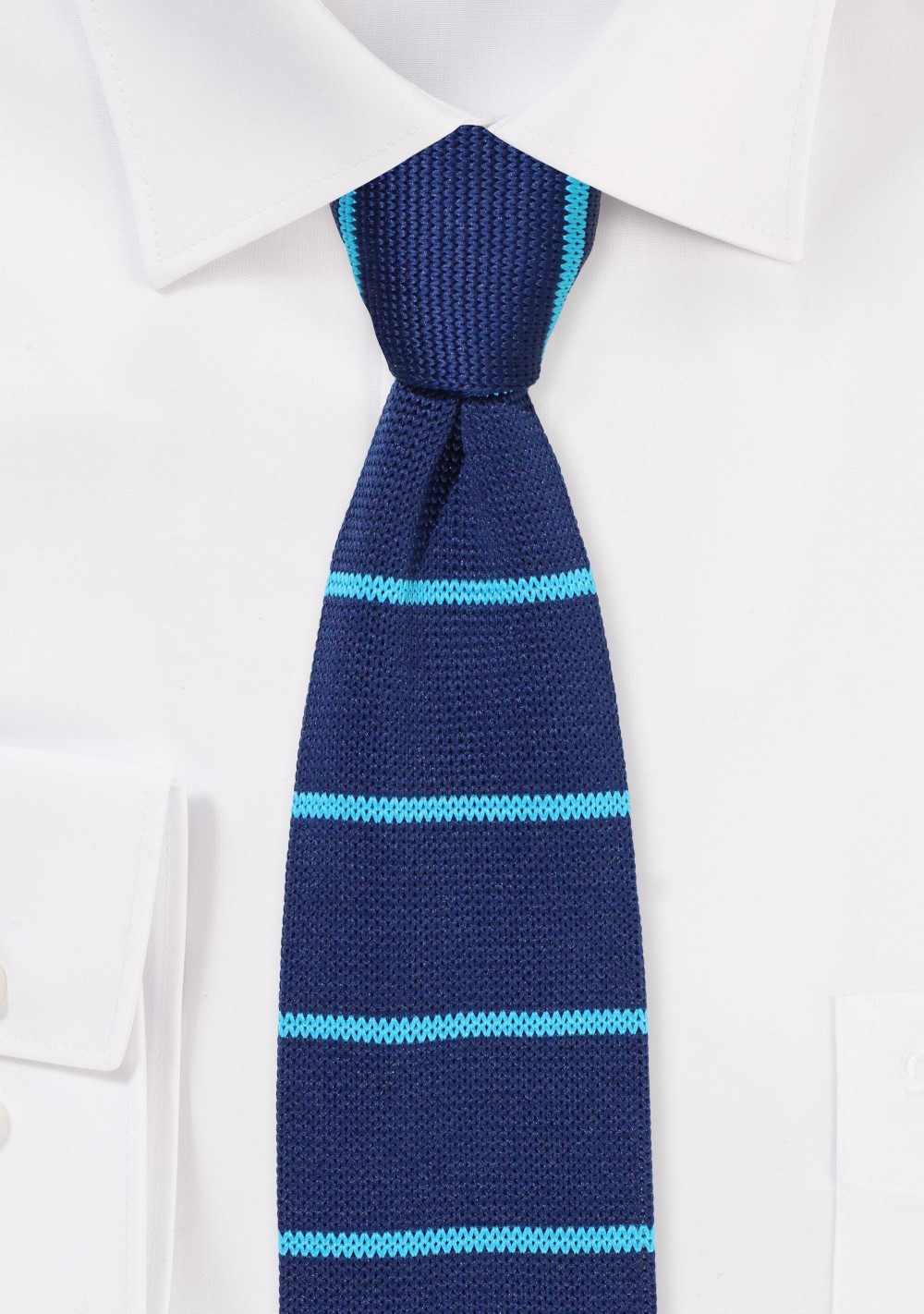 Navy Knit Tie with Turquoise Stripes