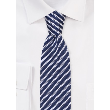 Diagonal Stripe Knit Tie in Navy