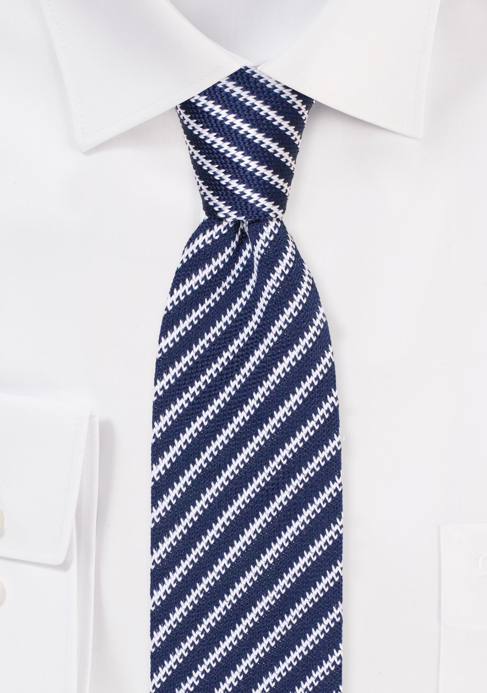 Navy and White Stripe Knit Ties | Skinny Knit Tie with Diagonal Stripe ...