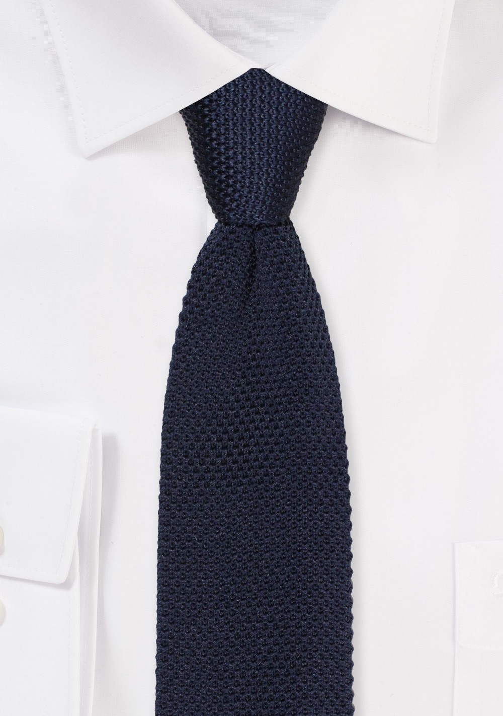 Navy Knit Tie with Pointed Tip