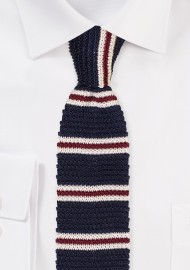 Striped Knit Silk Tie in Navy, Cream, Burgundy