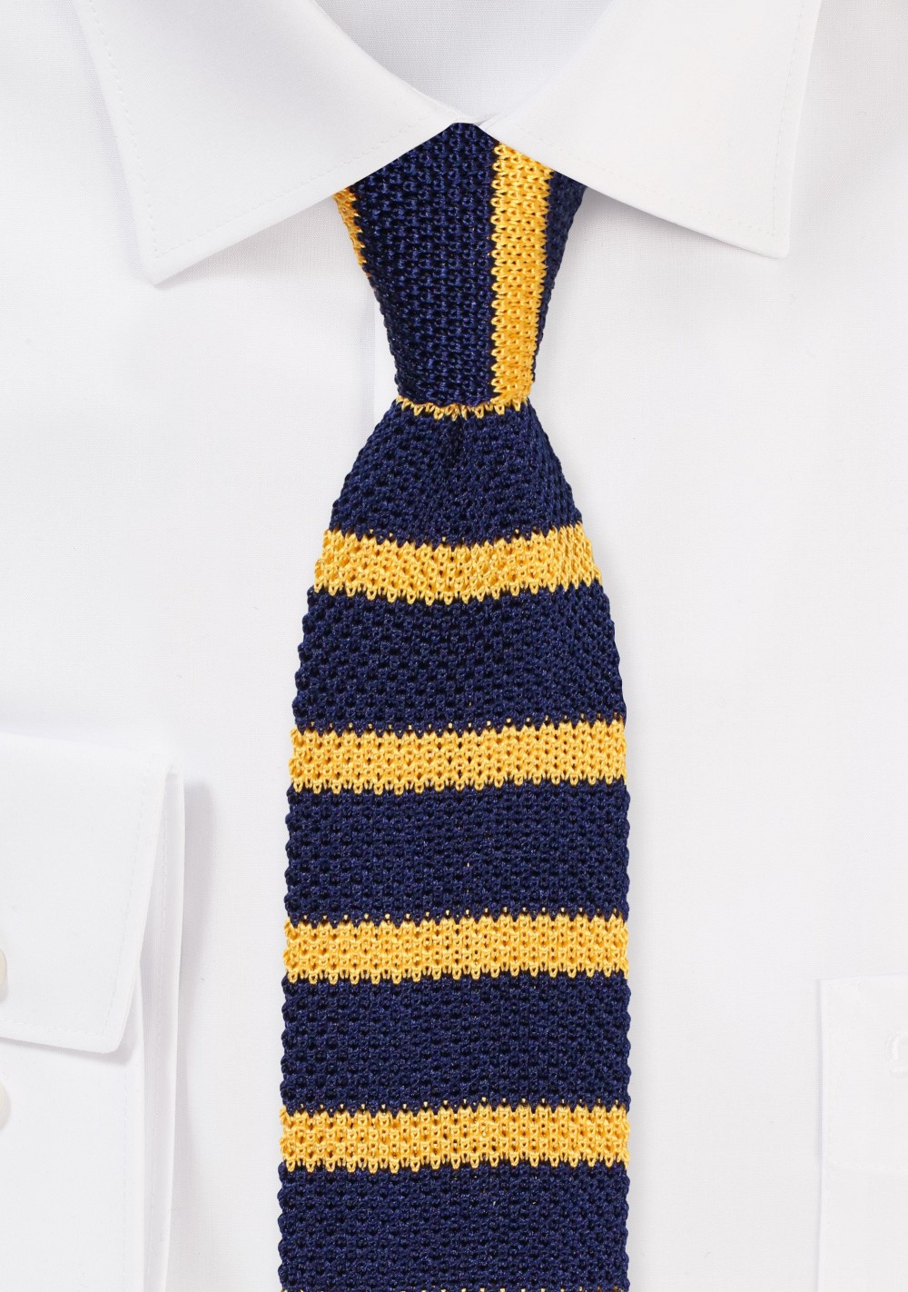 Silk Knit Tie in Navy and Amber Gold