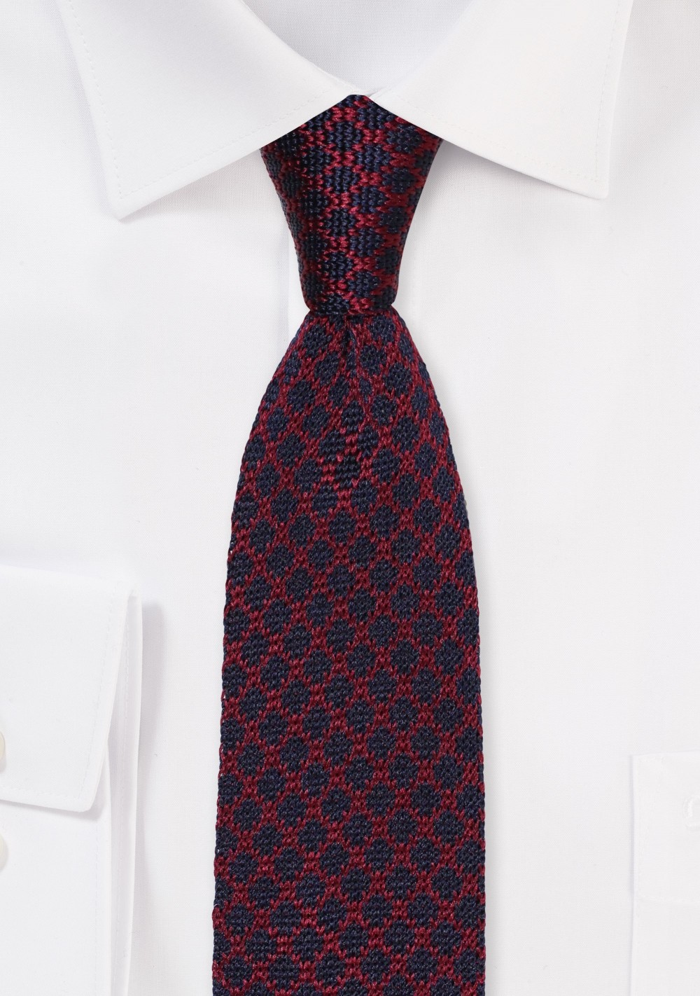 Navy and Cherry Checkered Silk Knit Tie