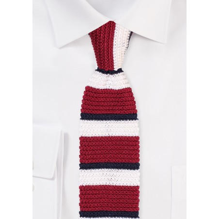 Striped Silk Knit Tie in Navy, Cherry, Ivory