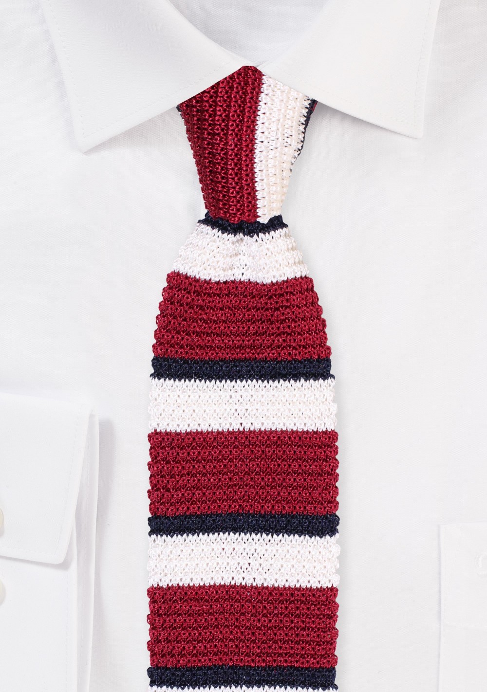 Striped Silk Knit Tie in Navy, Cherry, Ivory