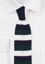 Striped Knit Tie in Navy, Green, Ivory
