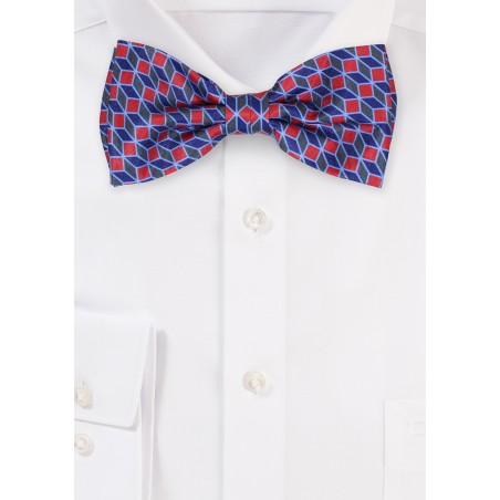 Designer Check Print Bow Tie Blues and Reds