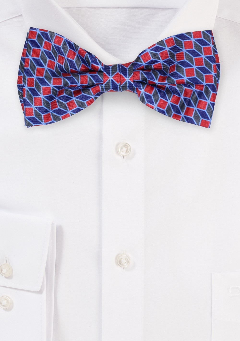 Designer Check Print Bow Tie Blues and Reds