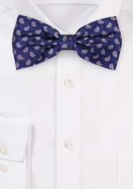 Classic Small Paisley Print Bowtie in Navy