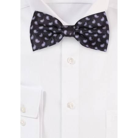 Classic Paisley Print Bowtie in Black and Gray