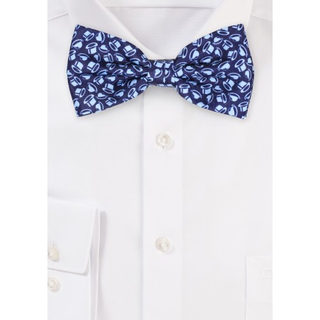 Hat Print Bow Tie in Blue
