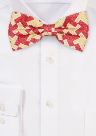 Bold Houndstooth Check Bowtie in Red and Gold