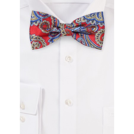 Crimson, Blue, and Gold Paisley Bow Tie