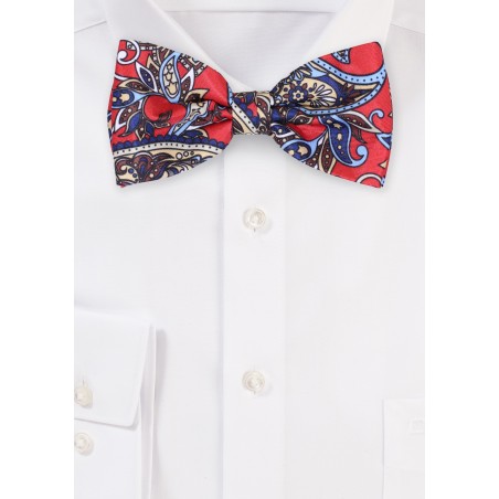 Crimson Red and Gold Paisley Bow Tie