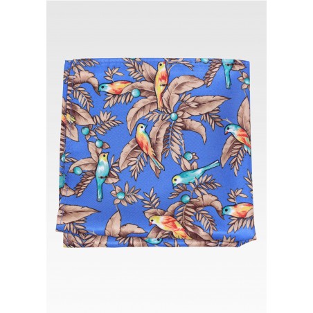 Blue and Gold Bird Print Pocket Square