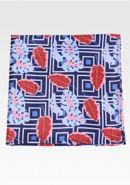 Navy Hanky with Tropical Leaf Print