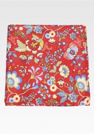 Vintage Floral Print Hanky In Red and Gold