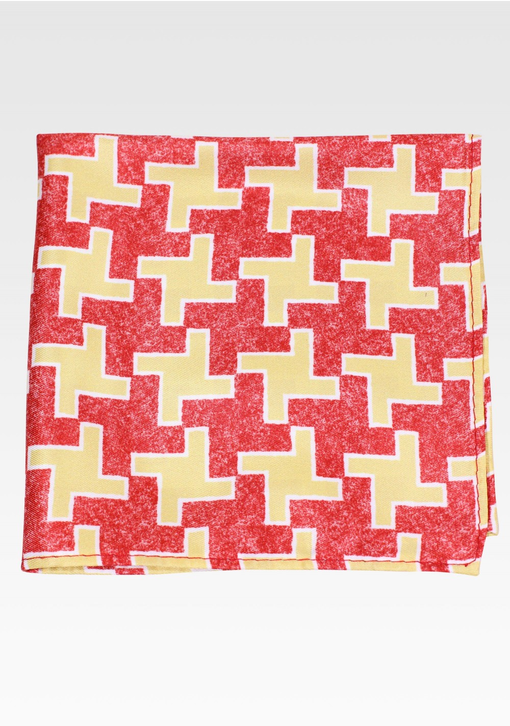 Bold Houndstooth Check Hanky in Red and Yellow