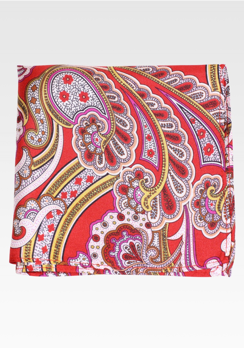 Bright Red Designer Paisley in Pure Silk