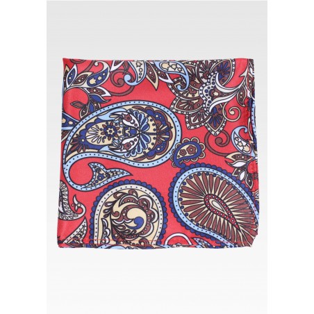 Vintage Paisley Print Hanky in Red and Gold