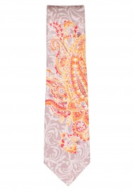 Bright and Bold Paisley Tie in Orange, Red, and Gold Bottom Design