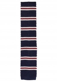 Striped Knit Silk Tie in Navy, Cream, Burgundy Bottom Tip