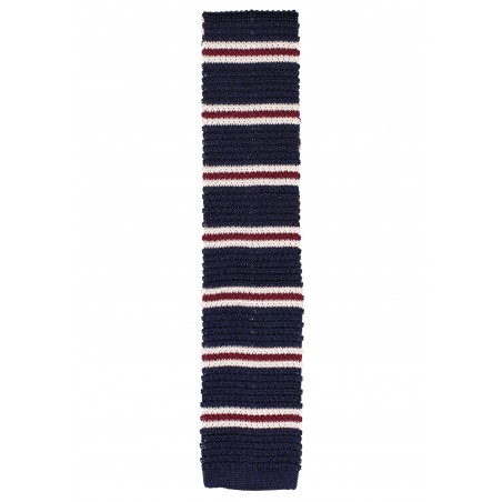 Striped Knit Silk Tie in Navy, Cream, Burgundy Bottom Tip