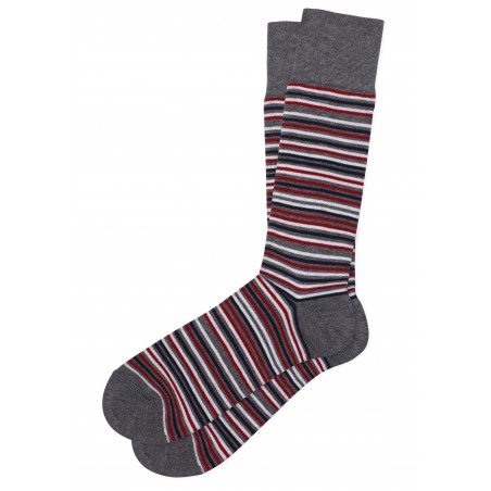 Micro Stripe Socks in Gray, Red, Navy and White