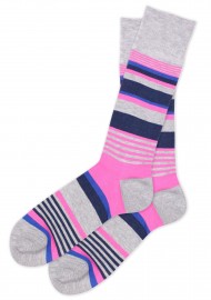 Striped Dress Socks in Gray, Pink, Blue