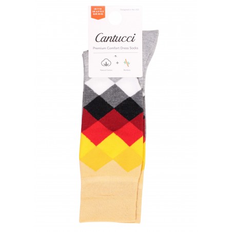 Diamond Check Dress Socks in Gray, Orange, Yellow Packaging