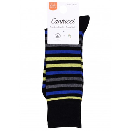 Black, Yellow, Gray Striped Dress Socks Packaging
