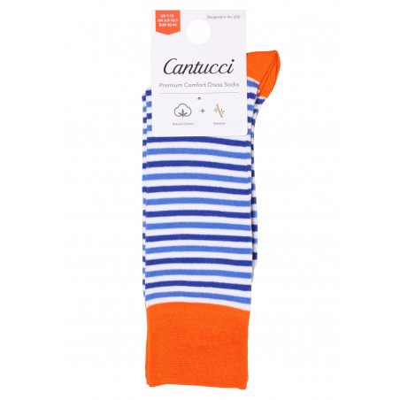 Summer Stripe Dress Socks in Blue, White, Orange Packaging