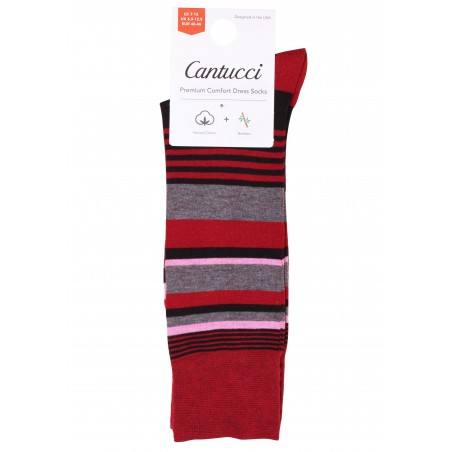 Gray and Burgundy Striped Dress Socks Packaging