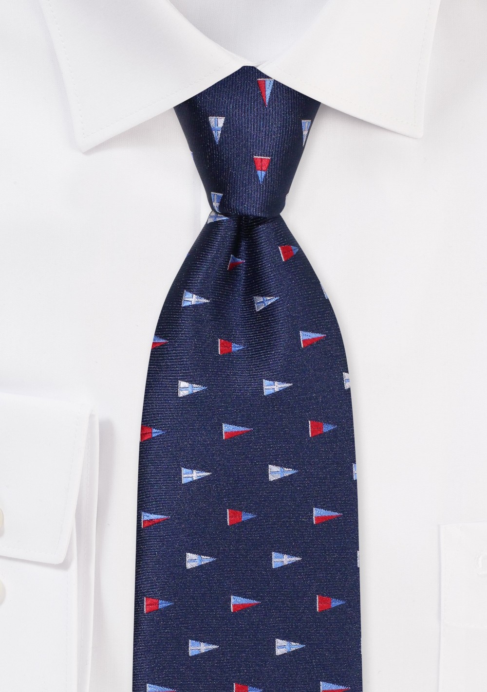 Navy Tie with Sailing Burgees in XL Length