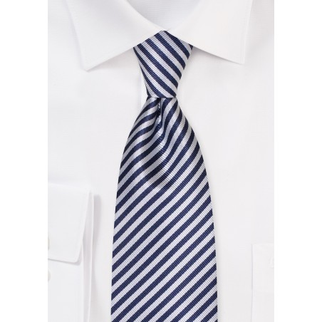 Mens Tie with Narrow Stripes in Silver and Navy