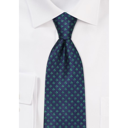 XL Tie in Blue with Tiny Shamrocks